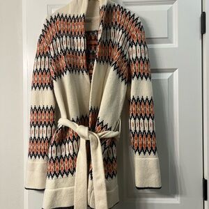 Lucky Brand Cream Cardigan with Orange and Black Fair Isle Pattern